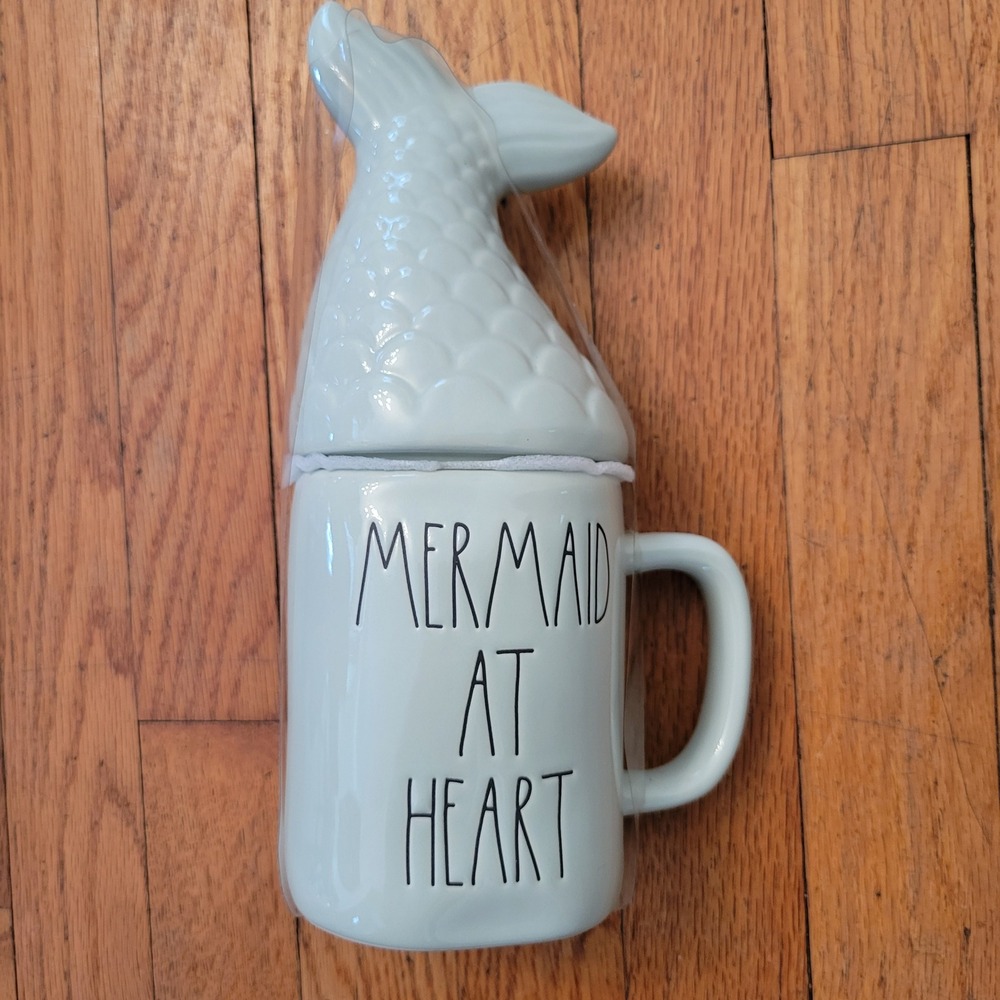 Rae Dunn Mug Seafoam Mermaid At Heart Sculpted Tail Topper Gift Collectible Cup